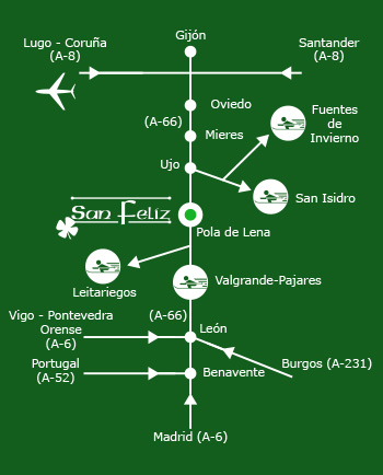 Mapa Nieveastur - localización de estaciones de esquí